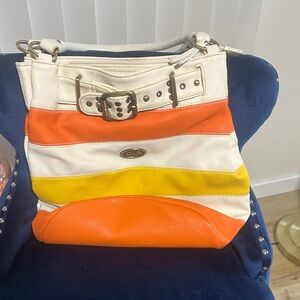 D&G Orange, Yellow, and Cream Striped Shoulder Bag
